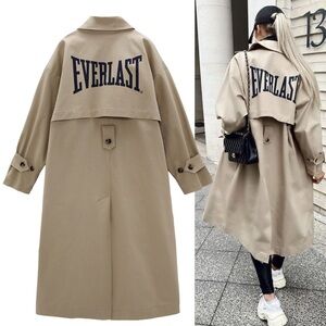 Zara x Everlast Khaki Tan Long Trench Coat Oversized Streetwear Monochrome XS S